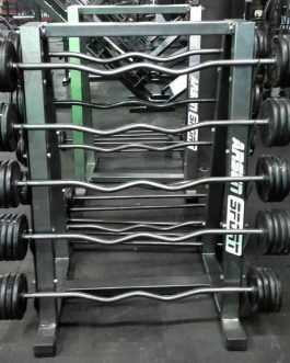 Rack con 10 barras Z cortas de 22 a 40 kg.