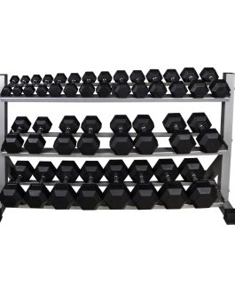 Rack con 15 Prs. de Mancuernas ahuladas de 3 a 60 Lbs.