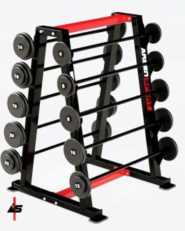 Rack con 10 barras cortas de 4 a 22 kg.