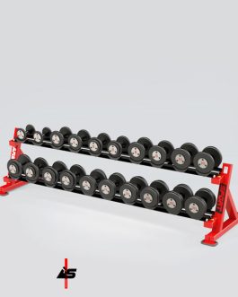 Rack con 10 pares de mancuernas de 2 a 20 kg.