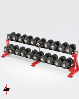 Rack con 10 pares de mancuernas de 22 a 40 kgs.